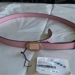 Gucci Rose Pink Leather Belt with Gold Double G Buckle
